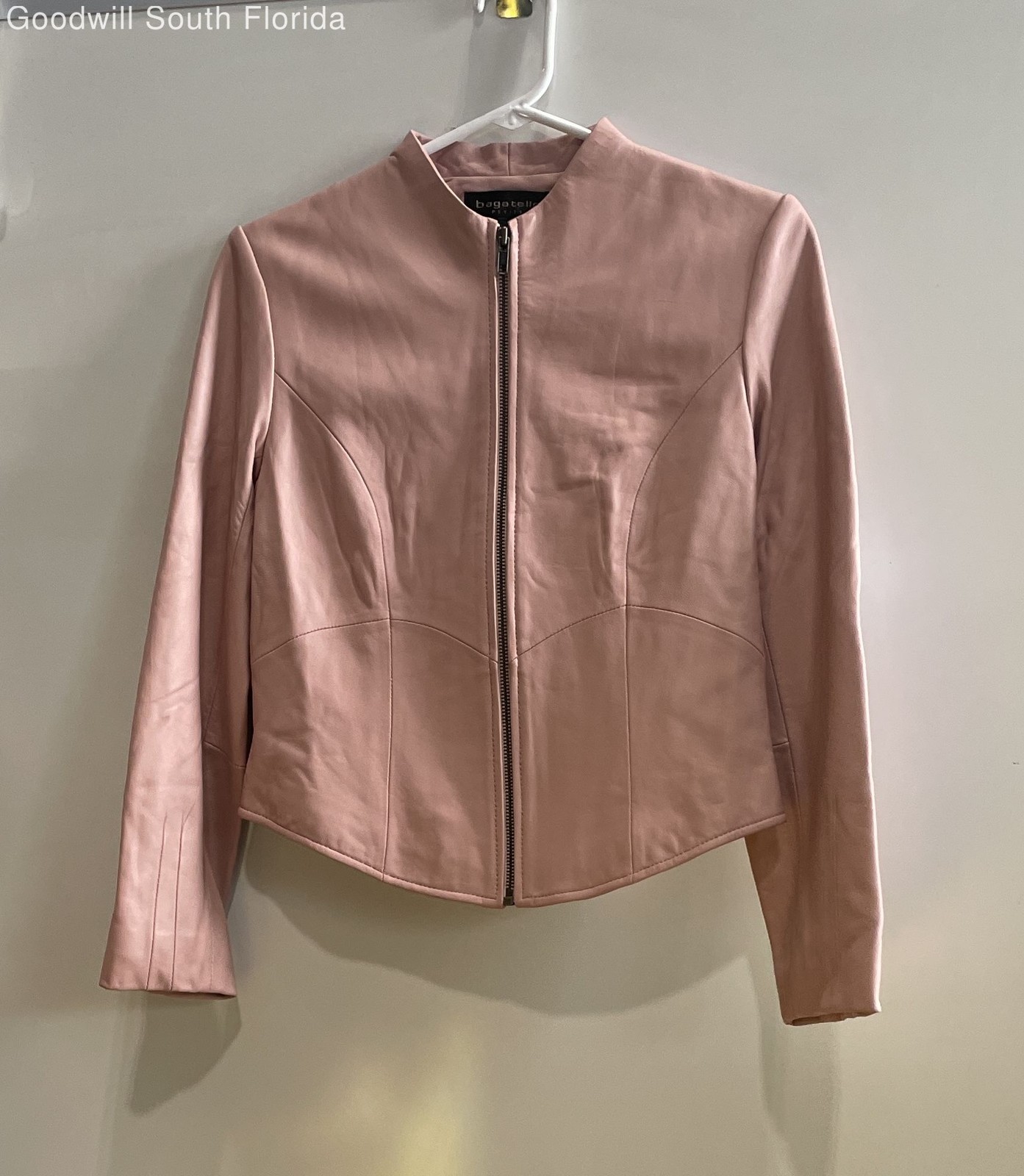 Bagatelle Womens Pink Genuine Leather Long Sleeve Front Full-Zip Jacket Size 2