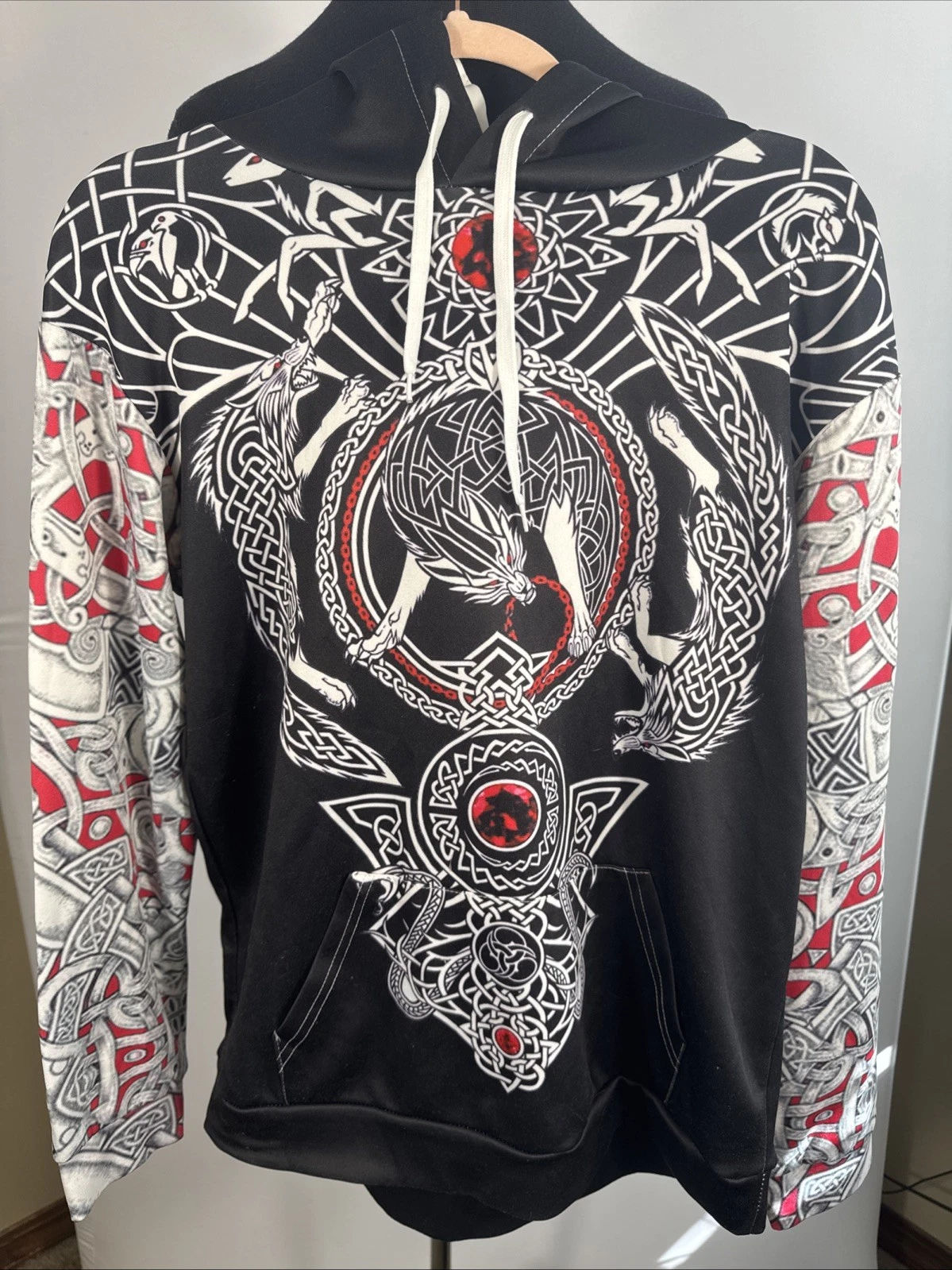 Black Graphic Men’s Hoodie Sweatshirt Wolf And Snake Medium ￼