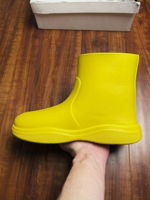 Prada Rubberized Triangle Logo Yellow Mens Rain Boots Sneakers