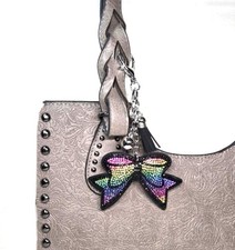 Rainbow Bow - Bling Crystal - Bag Charm Chain - Keychain Key Ring Car - Tassel