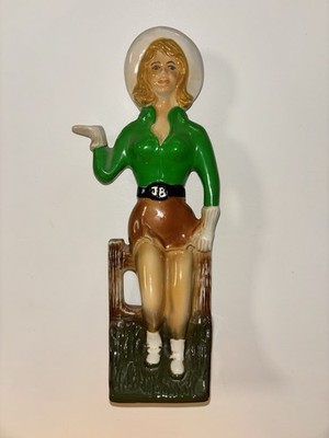 Vintage Jim Beam Cowgirl Bottle Display 1970s Green Tavern Bar Decor