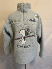 Peanuts Snoopy Quarter-Zip Sherpa Fleece Pullover Woman Size Small Sky Blue