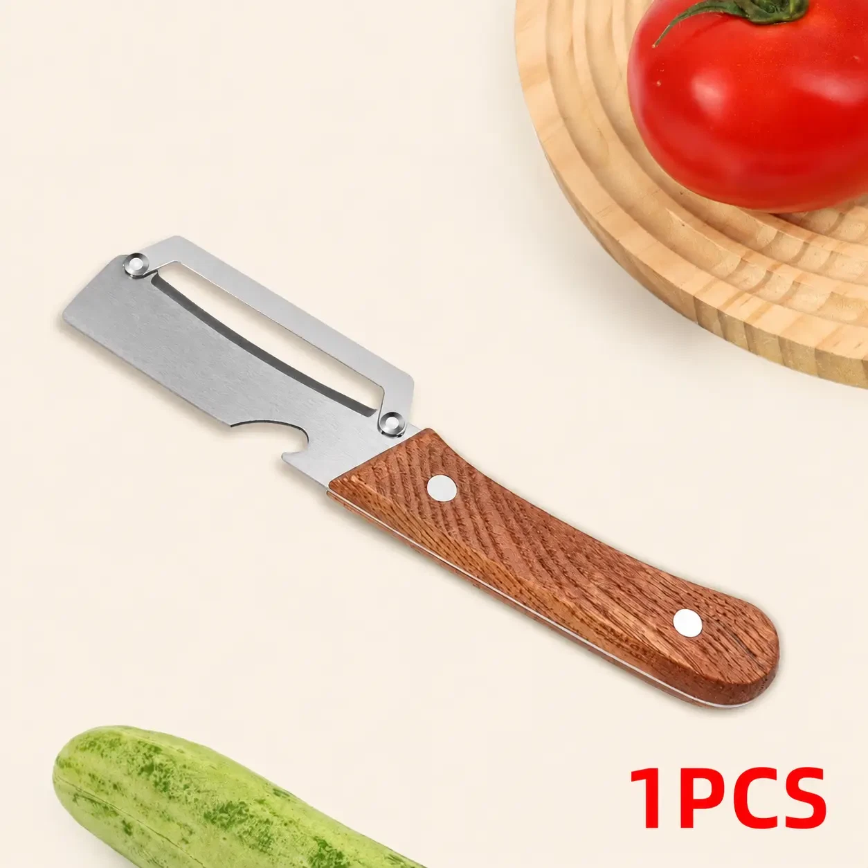 Ergonomic Wooden Vegetable & Fruit Peeler with Convenient Bottle Opener