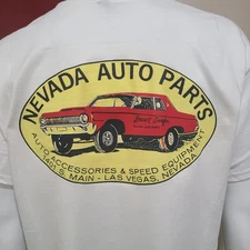 Vintage GASSER/DRAG/NASCAR/SPRINT/MIDGET RACE DECAL T-shirt NEVADA AUTO PARTS