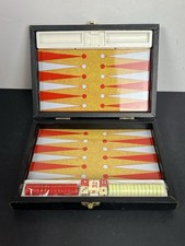 Rare VTG Folding Mini Travel Backgammon Game Set, Black Faux Leather Case