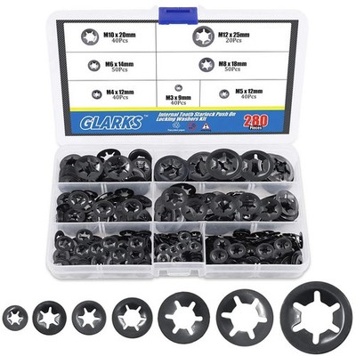 Glarks 280Pcs Internal Tooth Starlock Push On Locking Washers Speed Clips...