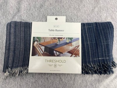 NWT Threshold Cotton Table Runner 14''x72  Blue W/Fringe  FREE SHIPPING