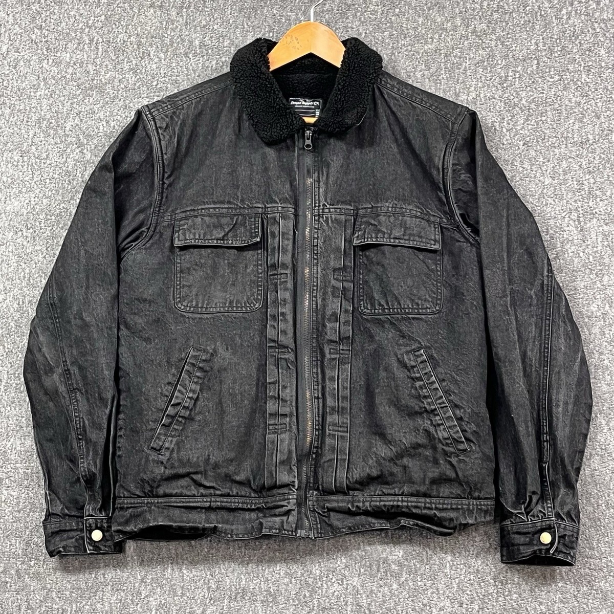 Diamond Supply Denim Jacket Mens Large Black Sherpa Lined Biker