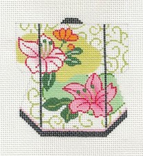Pink Lilies on Filigree Background Oriental Petite Kimono Needlepoint Canvas LEE