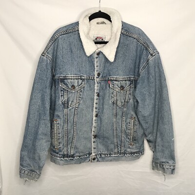 Vintage 80s 90s Levis Jean Denim Trucker Jacket Sherpa Lined XL