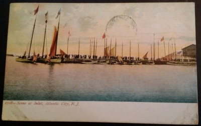 Postcard Atlantic City N.J. Yachting Inlet 1906 RARE VHTF Sail Boat