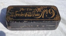 Antique Wheeler & Wilson No 9 Sewing Machine Lined Metal Box Accessories