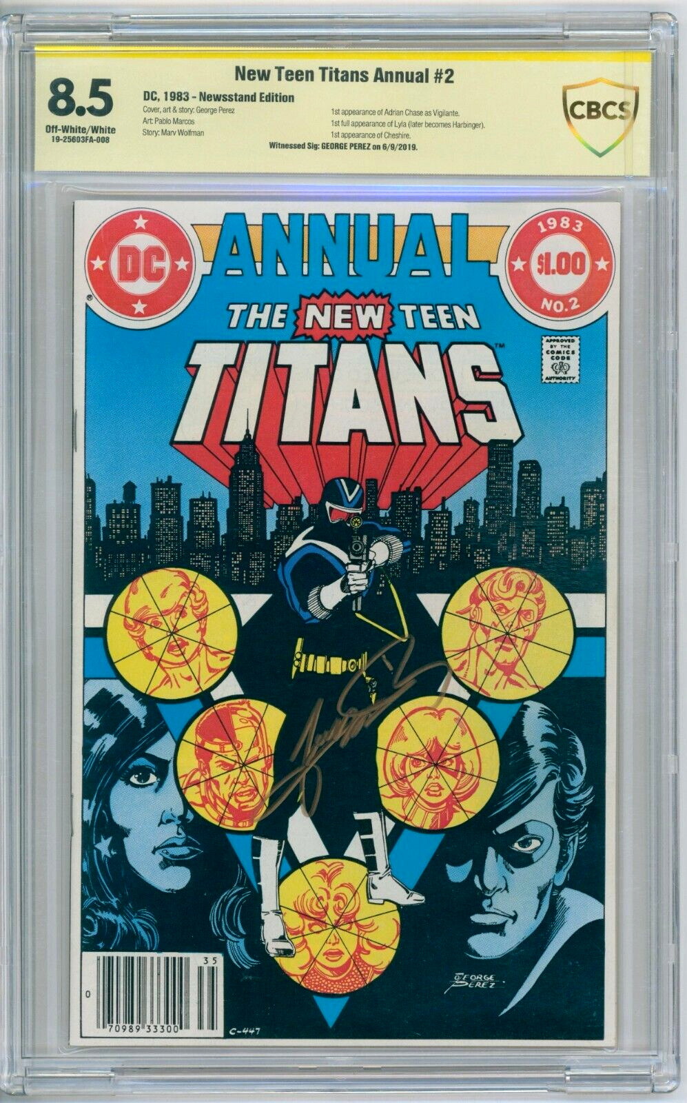 New Teen Titans Annual 2 CBCS Graded 8.5 VF+ Signed Newsstand DC Comics 1983