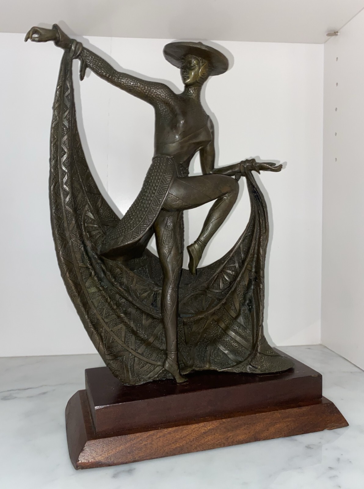 BRONZE ART DECO DANCER FASHION STATUE FIGURINE by D.H. CHIPARUS - 13"