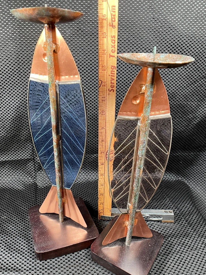 Candelabros de diseño Piscis ÚNICOS vidrio corte cobre y madera diseño Piscis IN7286 Foto 3 de 4