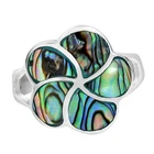 Hawaiian Plumeria Flower Abalone Shell Inlay Sterling Silver Floral Ring-9