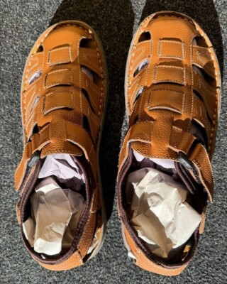 Herren Braun Handgefertigt Echtleder Sandalen Wandern Sommer Urlaub Strand Pantoletten Schuhe