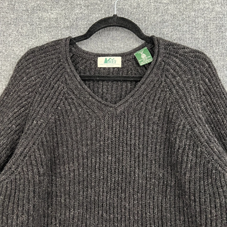 Vintage REI 100% Wool Sweater Mens Medium Charcoal Gray V-Neck Casual Pullover - Image 2 of 4