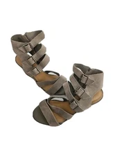 Crown Vintage Women's Gray Suede Leather Strappy  Wedge Sandals Size 6M SERENA
