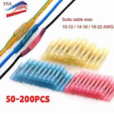 100-200X Heat Shrink Butt Wire Splice Seal Connectors Crimp Terminals 16-14 AWG