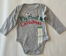 NWT Boys Dot & Zazz “My First Christmas” Gray One-piece Shirt 0-3m Tree