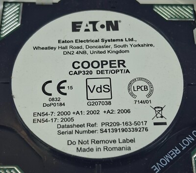 Cap320 EATON COOPER CAP320 DET/OPT/A INTELLIGENT ADDRESSABLE OPTICAL SMOKE ...