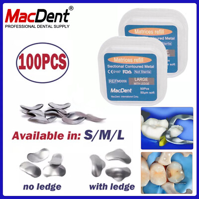 100Pcs Dental Matrices Bands Sectional Contoured Metal Matrix bands soft S/M/L