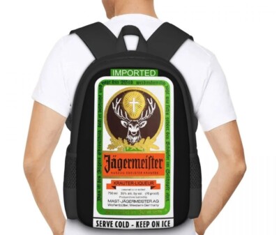 Cooler Jägermeister Rucksack Backpack schwarz Flaschen Label Motiv