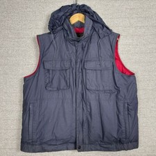 Vtg Eddie Bauer Down Puffer Vest Sz L Blue Cargo Hooded High Neck 4780 Pockets