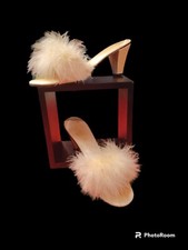 True VTG Mid-Century 1950s 1960s Boudoir Bedroom Slippers Heels Marabou Feather