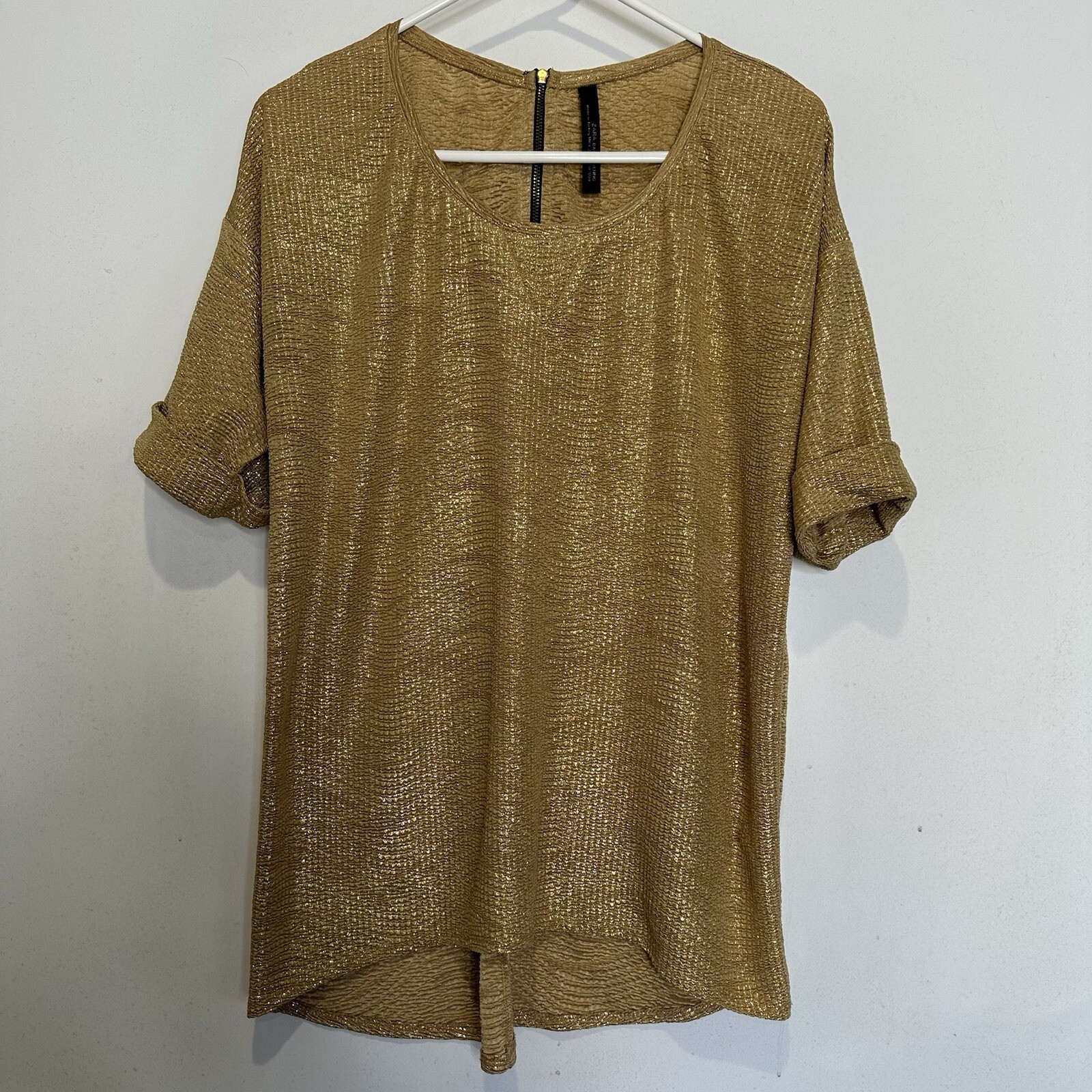 Zara Basic Evening Blouse Top Small Gold Short Sl… - image 1