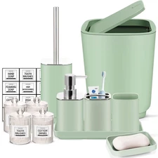 Green Bathroom Accessories,11Piece Bathroom Set,Tray,Toothbrush Holder,Toothb...
