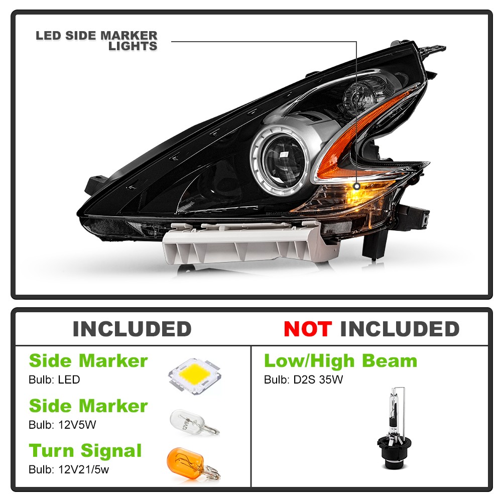 For 2009-2020 Nissan 370Z HID/Xenon Black Projector Headlights Pair Left+Right 3