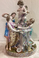 Antique Large 14''  Meissen Style Porcelain Figural Group Cupid Mythology
