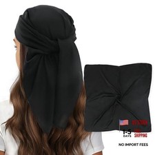 Head Scarf for Women Hair 27'' Square Satin Silk Feeling Bnadana C39 . Black
