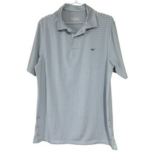Vineyard Vines Men's White Base Blue Stripe Pattern Polo Shirt Size Medium