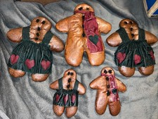 VTG rustic Folk Handmade Large Gingerbread Family Unique