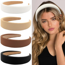 4 Pack Twill Padded Thick Headbands for Women - Neutral Colors, Non Slip  Comfo