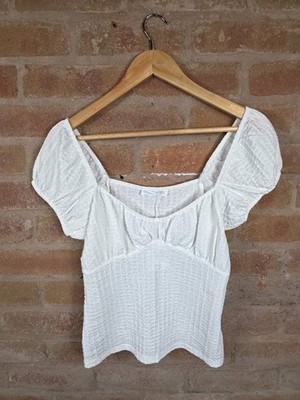 Primark White Scoop Neck Seersucker Top Size XS