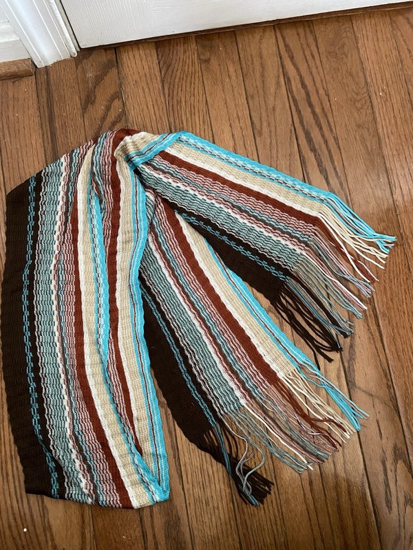 Knit Striped Fashion Scarf Turquoise, Brown Fringe