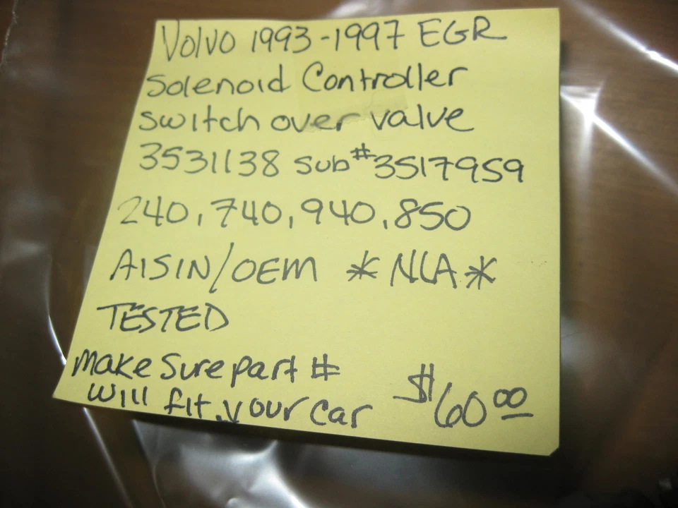 VOLVO 3531138 3517959 EGR Solenoid Controller Switchover Valve 1993-97 240 *USED Foto 2 de 4