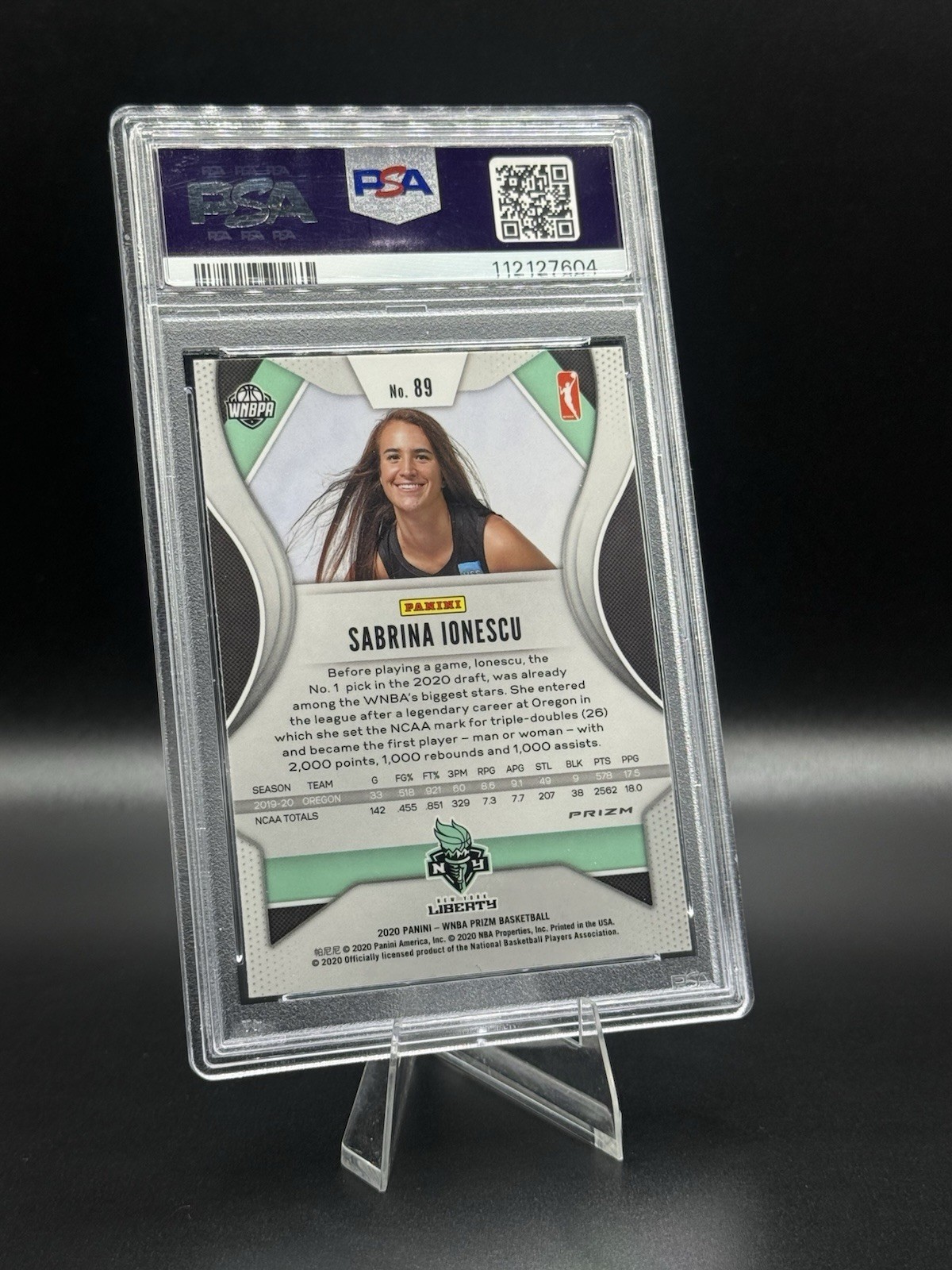 2020 Panini Prizm WNBA Sabrina Ionescu #89 Green Prizm RC PSA 9 OREGON LIBERTY view 6