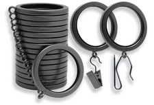18PCS Curtain Rod Clip Rings 1 1/2'' for Two Standard Curtains Matte Graphite