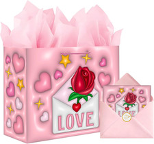 Valentines Day Gift Bag Set with Tissue Paper Envelope Greeting Card for Valenti