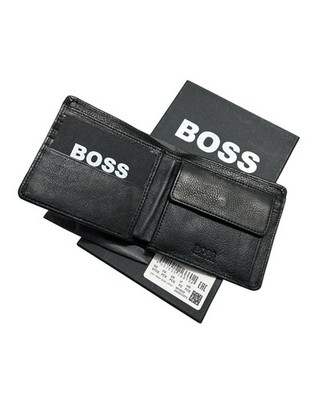 Hugo Boss New Men's Black Real Leather Bifold Wallet Cards & Coin Boxed gift usa