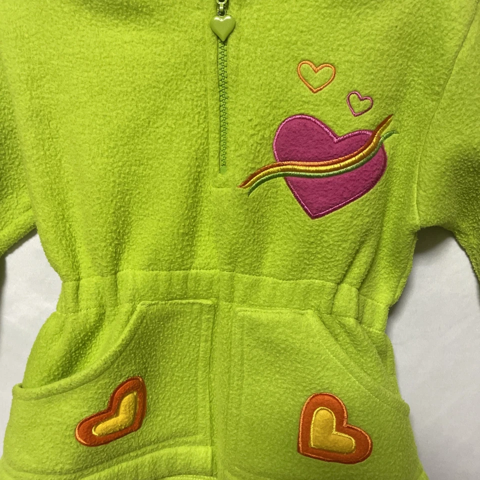 Vintage Miss Lana Girls Size 6 Fleece Jacket Green Hearts Hooded - Image 2 of 4
