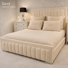 NEW OTTOMAN STORAGE PANEL NAPLES UPHOLSTERED BED FRAME DOUBLE & KING SIZE