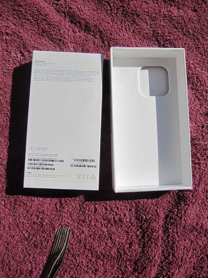 Original APPLE 14 Pro A2650 EMPTY BOX iPhone Deep Purple 256GB MQ1D3LL ...