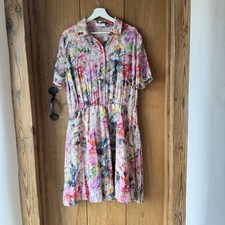 Mayfair by Peter Hahn UK 18 Dress Floral Shirred Waist Button Up Silk