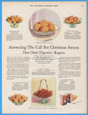 1926 Quaker Oats Original Vintage Ad Breakfast Cereal Christmas Sweets Recipes